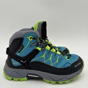Salewa Hiking Boots Kids Size 10 Jr Alp Mid Trainer Michelin Blue Black Gortex